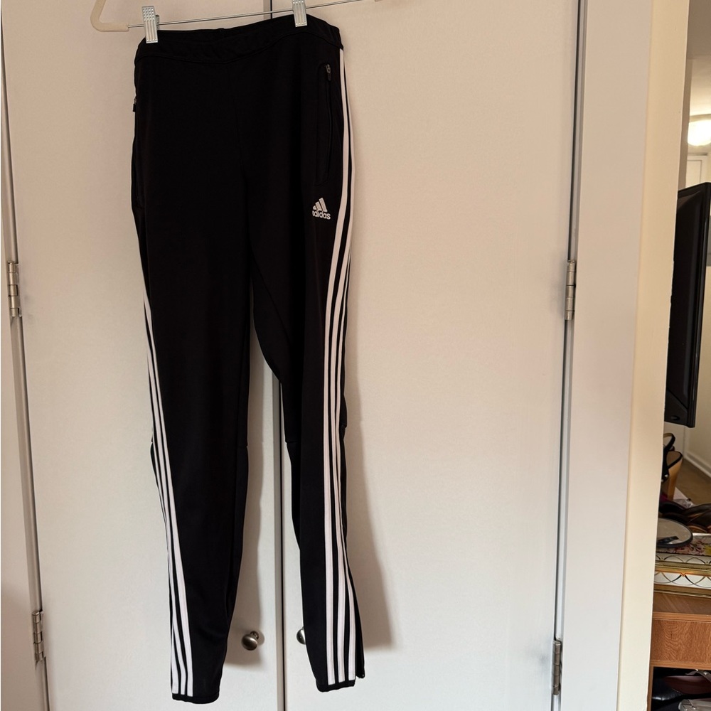 Adidas Womens Black Soccer Pants with White Stripes